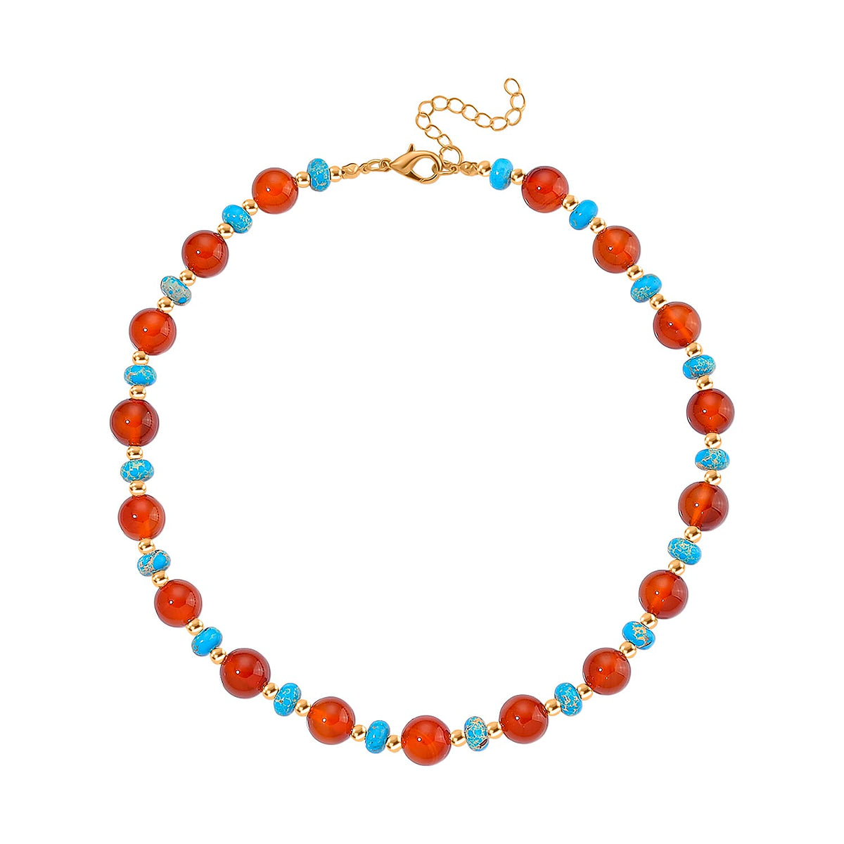 Pueblo Style Collection Launch - Ruby Agate &amp; Blue Imperial Jasper Necklace (Size 18 + 2) in Yellow Gold Overlay 230.00 Ct. 8215438 3