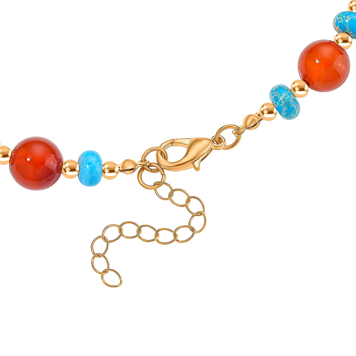 Pueblo Style Collection Launch - Ruby Agate &amp; Blue Imperial Jasper Necklace (Size 18 + 2) in Yellow Gold Overlay 230.00 Ct. 8215438 4