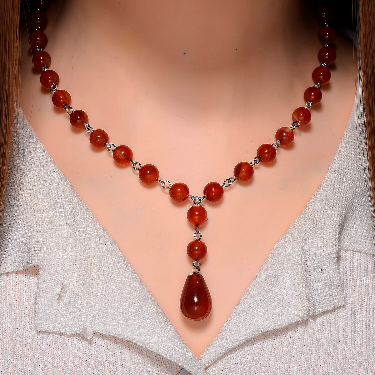Red Agate Necklace (Size 18+2 Ext.) in Silver Tone 140.00 Ct. V32636814 2