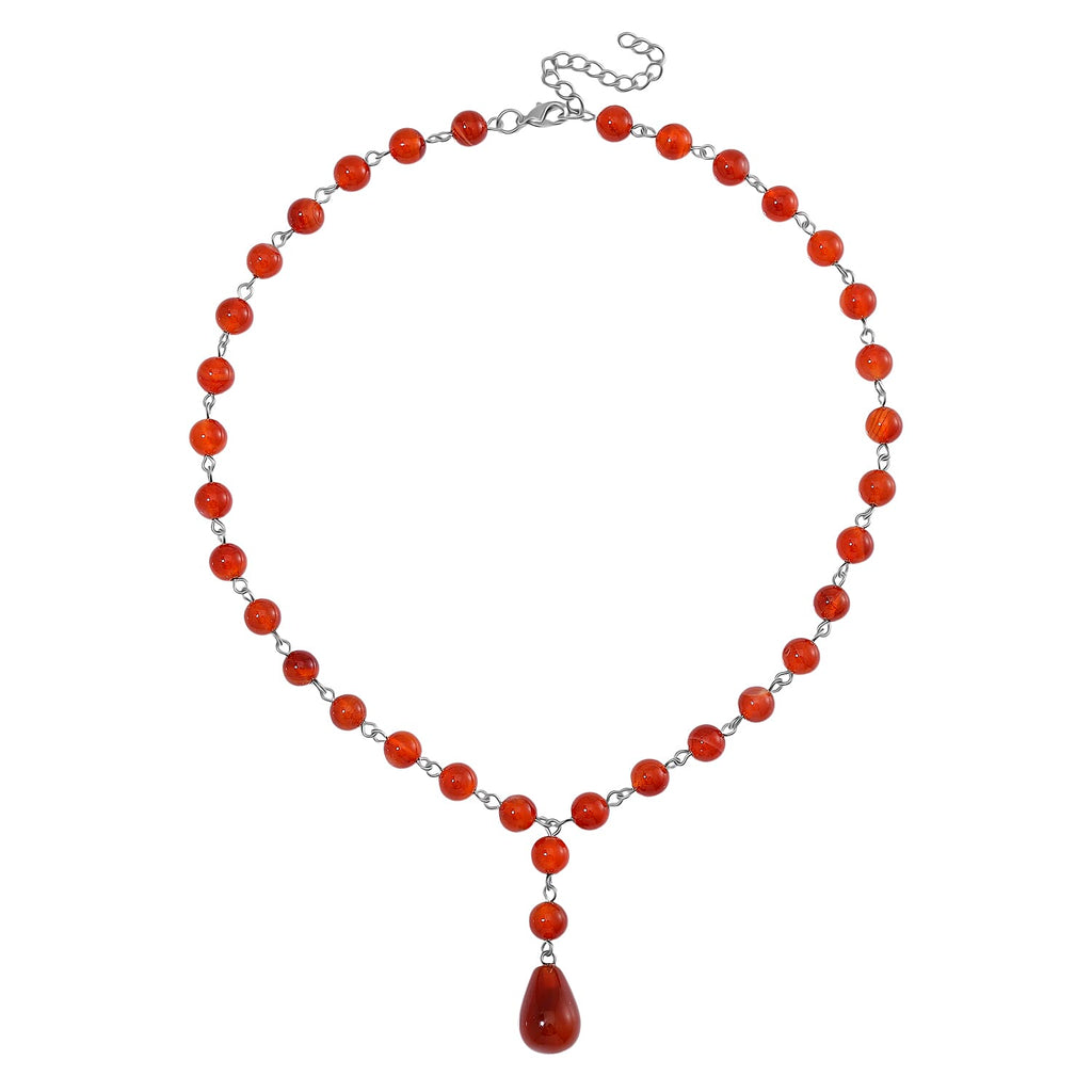 Red Agate Necklace (Size 18-2 Ext.) in Silver Tone 140.00 Ct.