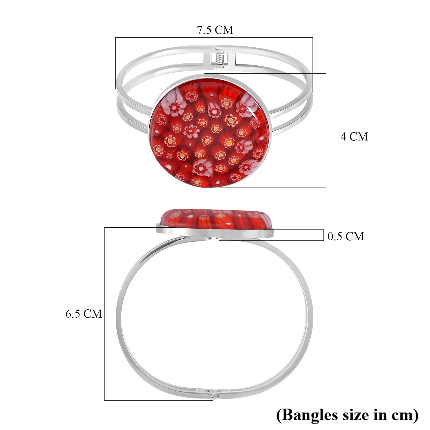Red Colour Murano Style Glass Bangle (Size 6.5) in White Tone 25.00 Ct. V32516355 5