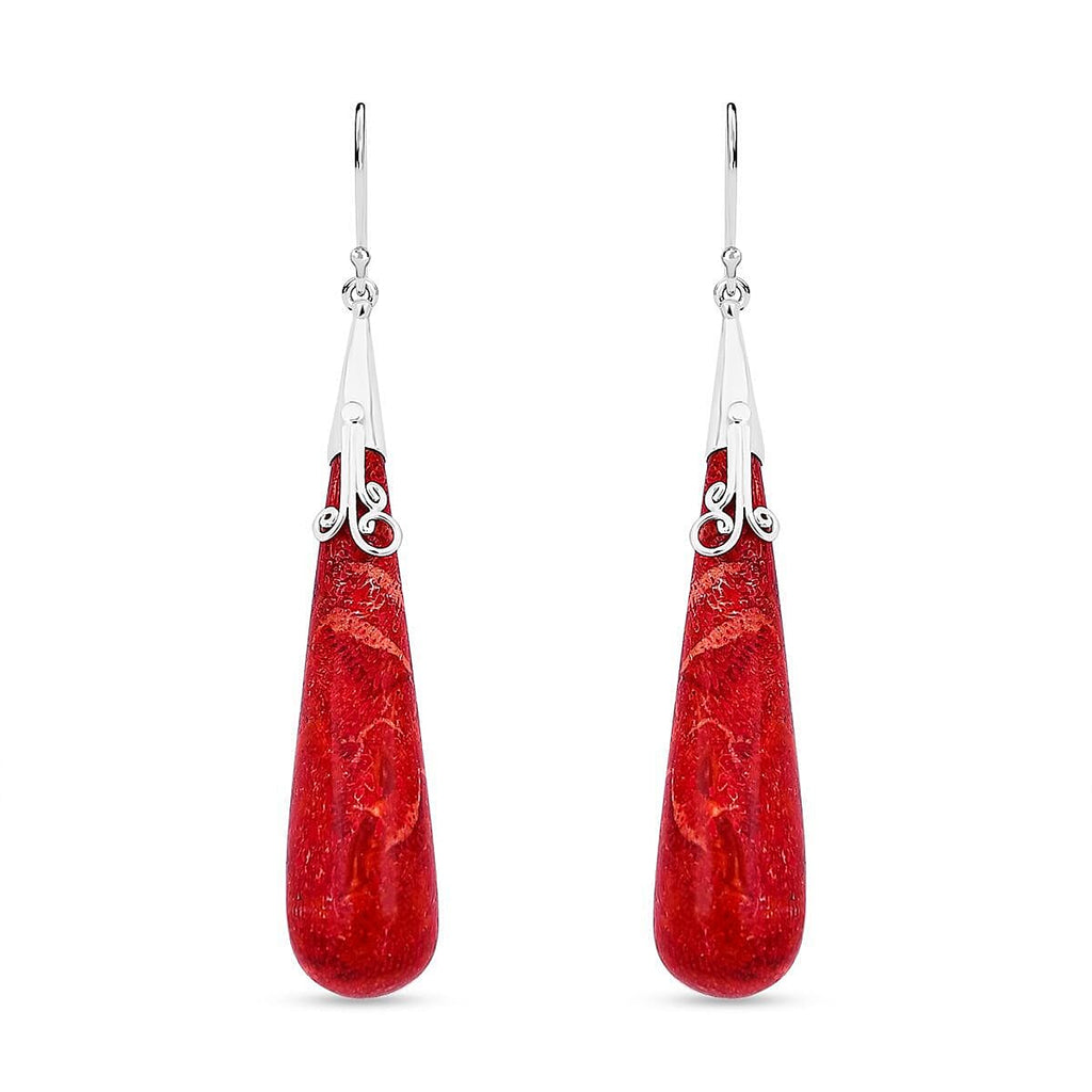 Royal Bali Collection - Red Coral Sterling Silver Earring with Hook