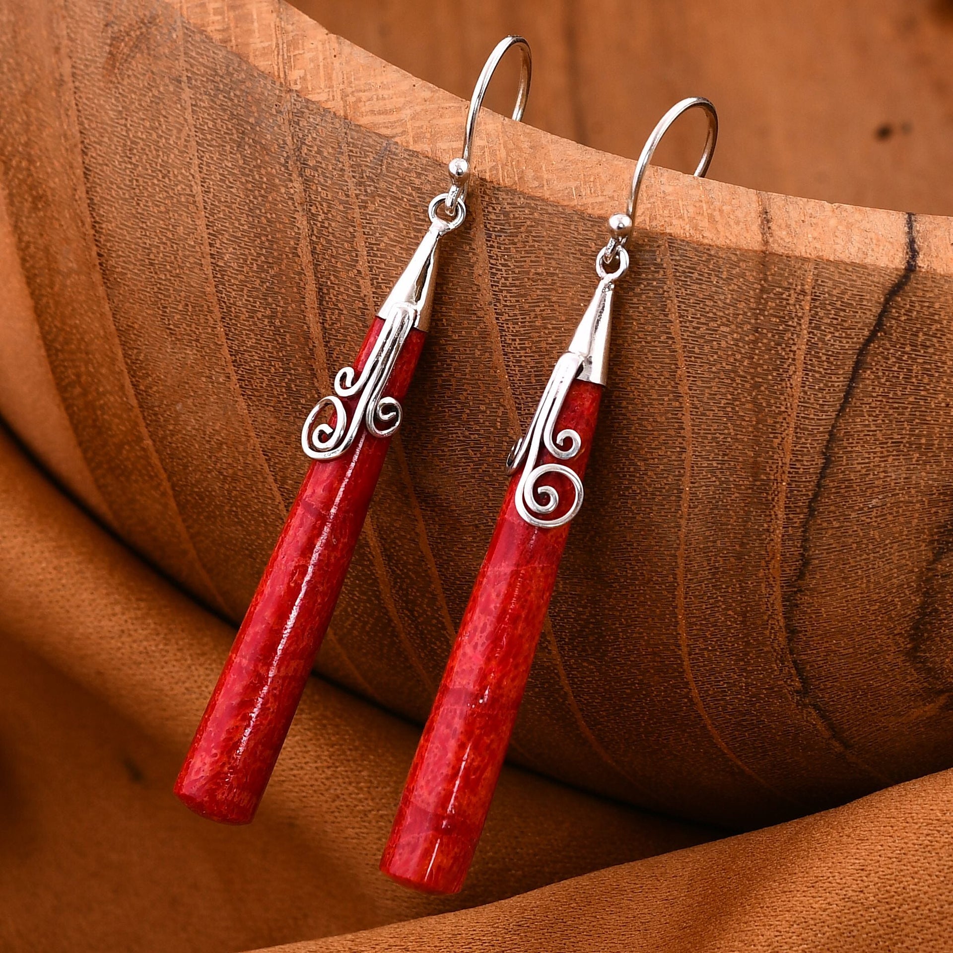 Red Coral Earrings in Sterling Silver 7768457 2