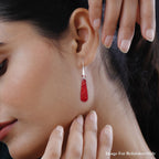 Royal Bali Collection - Red Coral Sterling Silver Earring with Hook