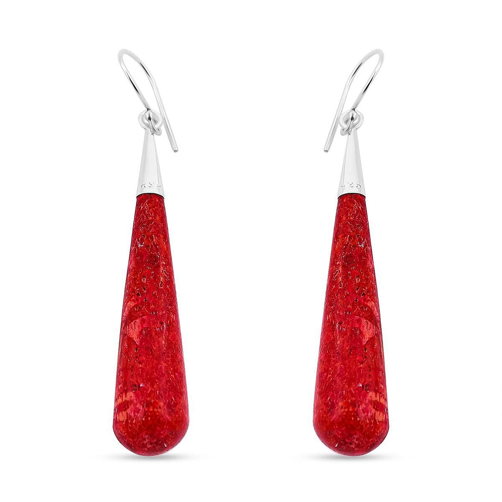 Royal Bali Collection - Red Coral Sterling Silver Earring with Hook