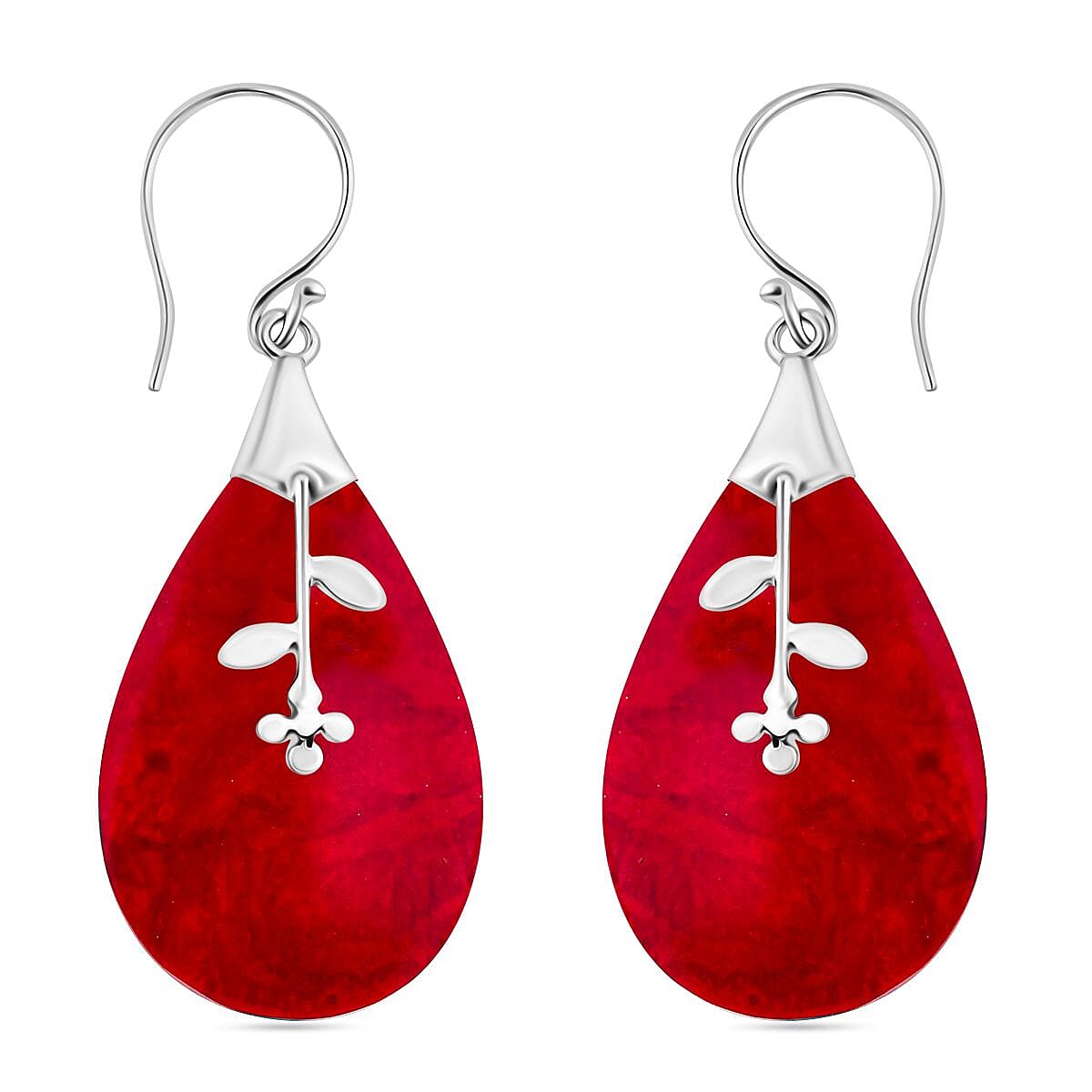 Red Coral Sterling Silver Floral Drop Earring with J Hook 7768472 0
