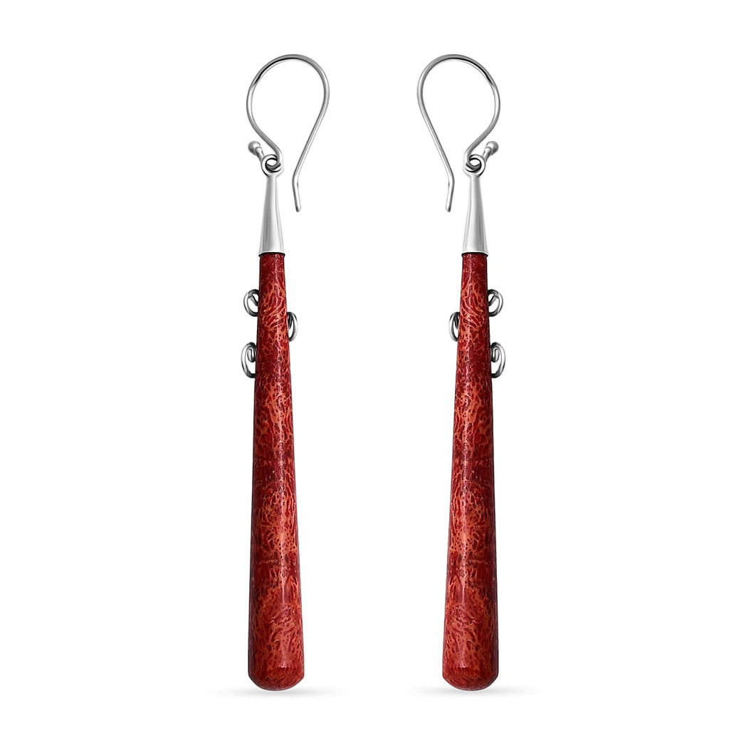 Royal Bali Collection - Red Coral Sterling Silver Earring with Hook