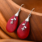 Red Coral Sterling Silver Floral Drop Earring with J Hook