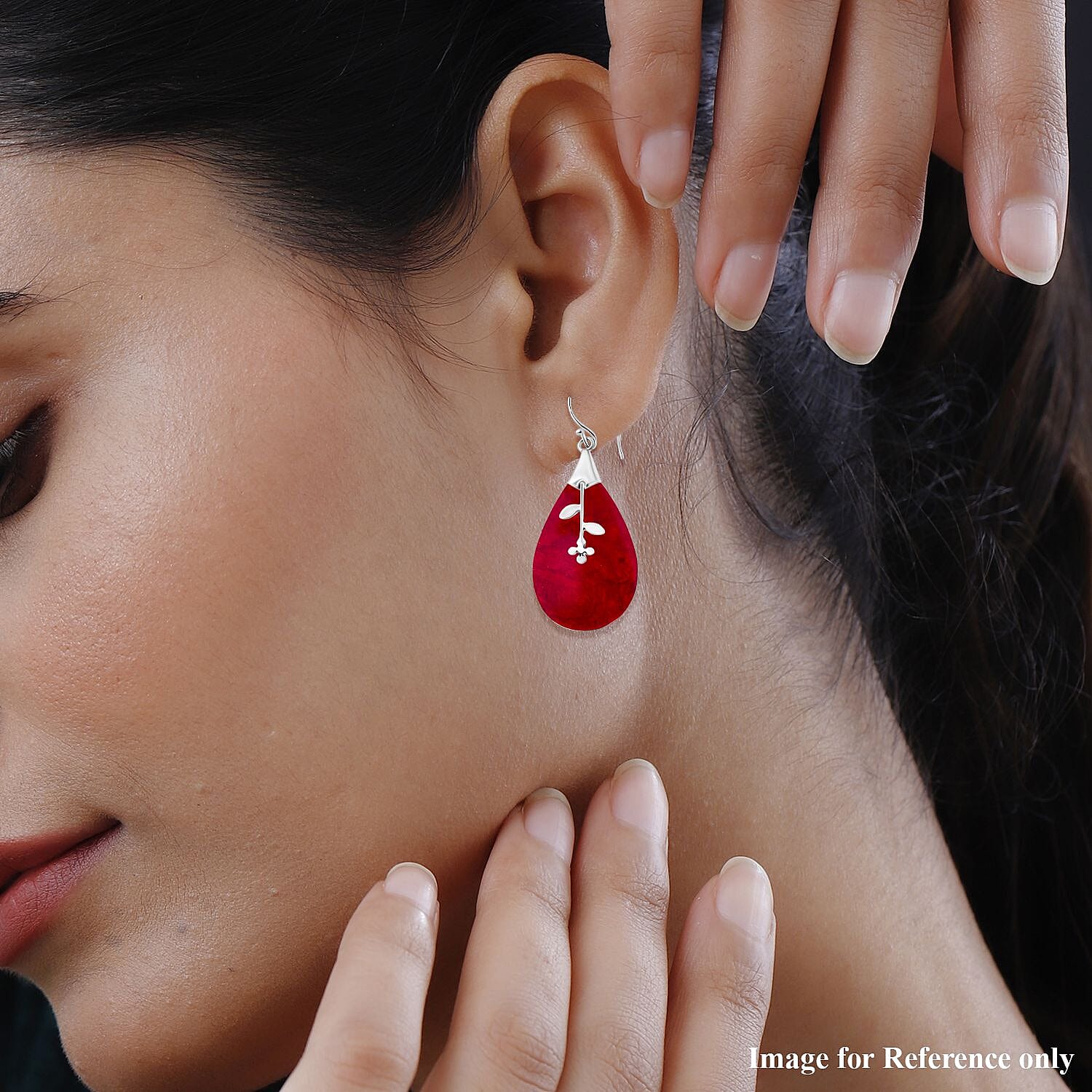 Red Coral Sterling Silver Floral Drop Earring with J Hook 7768472 8