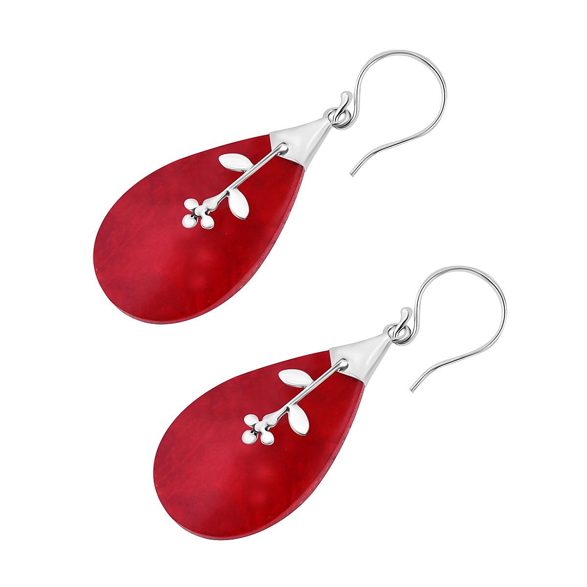 Red Coral Sterling Silver Floral Drop Earring with J Hook 7768472 9