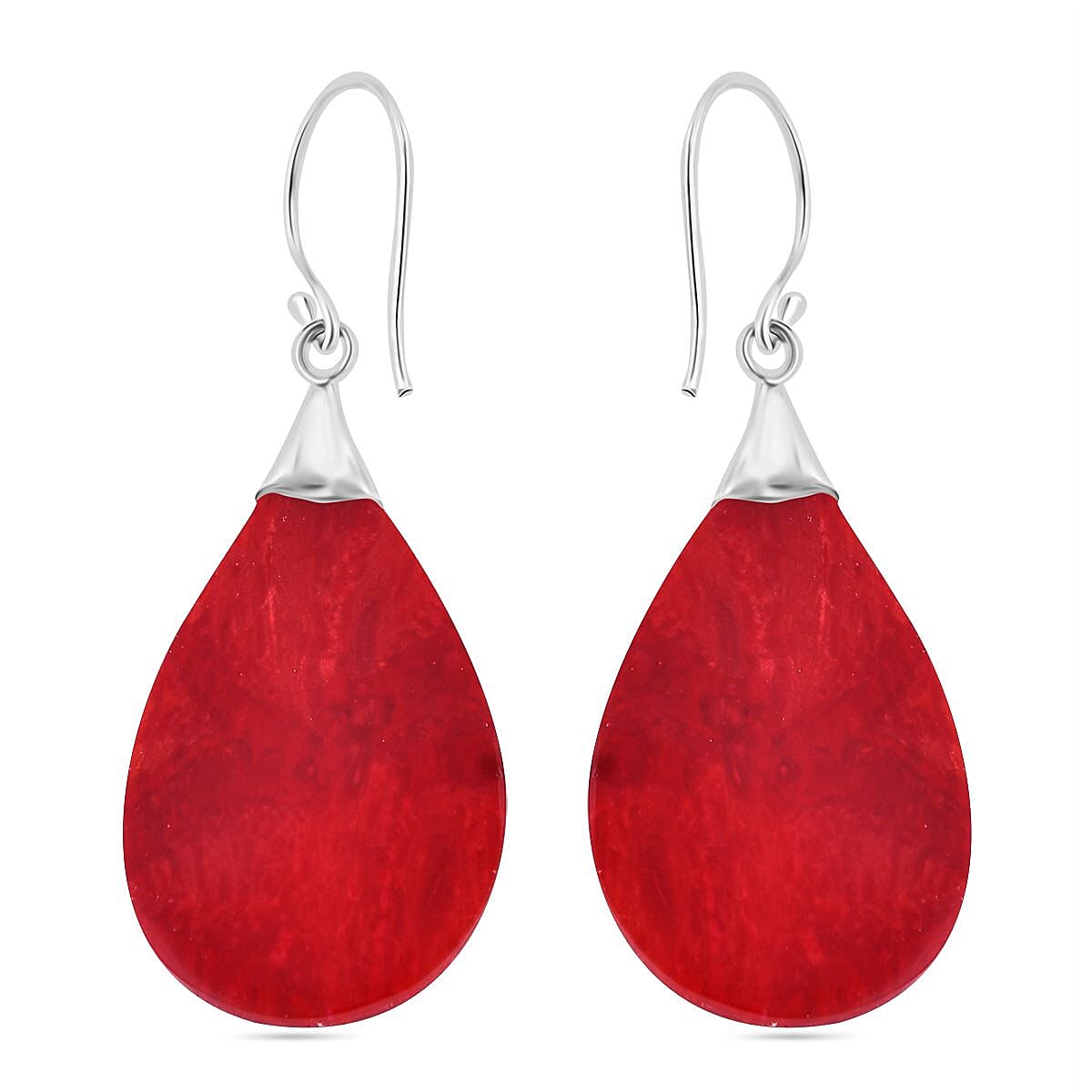 Red Coral Sterling Silver Floral Drop Earring with J Hook 7768472 10