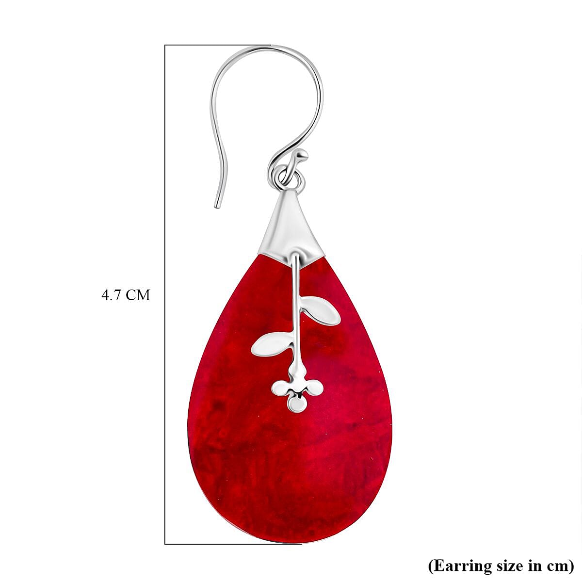 Red Coral Sterling Silver Floral Drop Earring with J Hook 7768472 11