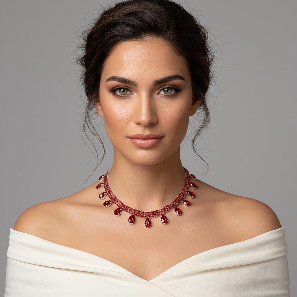 New York Closeout - Ruby Colour Crystal Necklace (Size - 16-3) 8356620 3