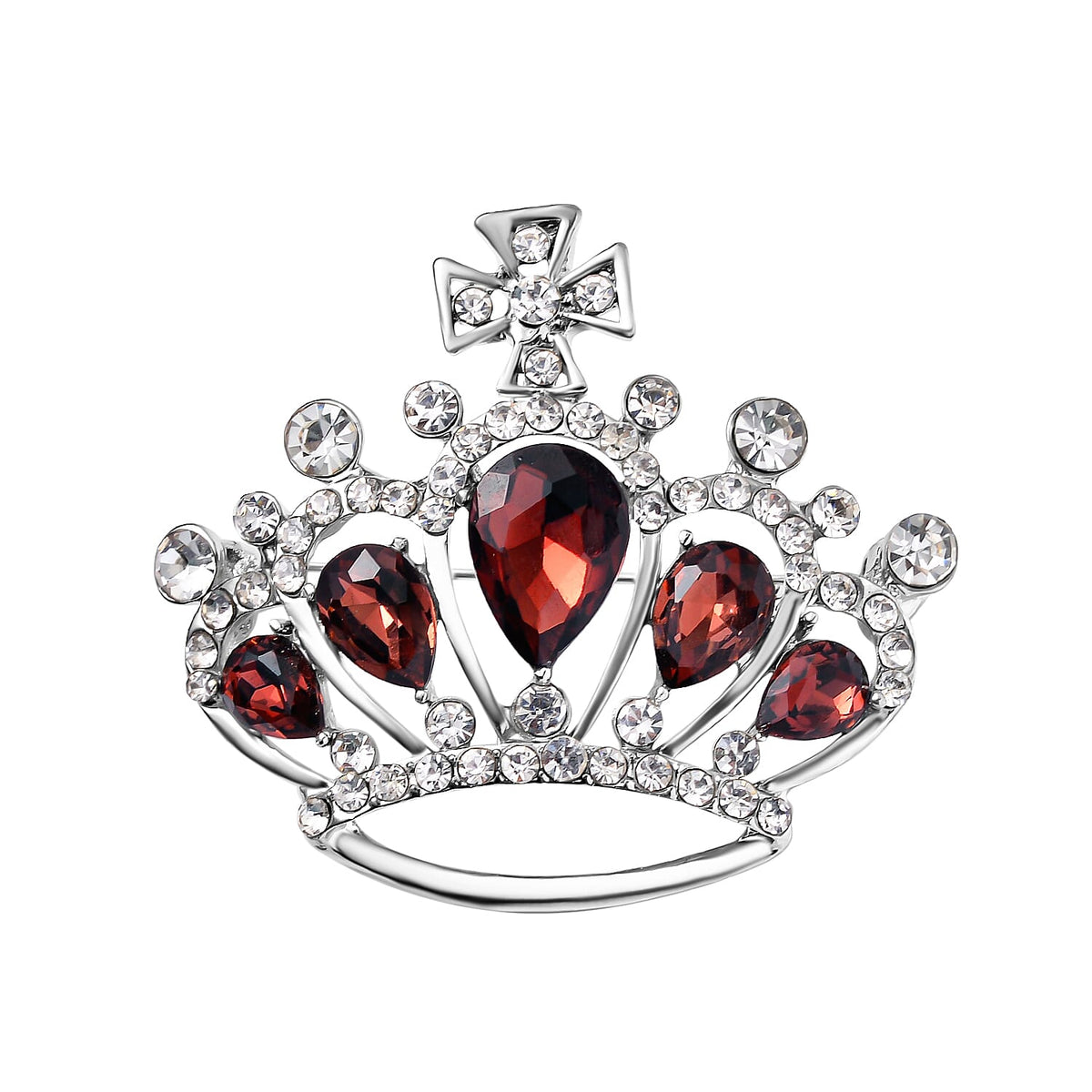 Red &amp; White Austrian Crystal Brooch in Silver Tone 7601362 0