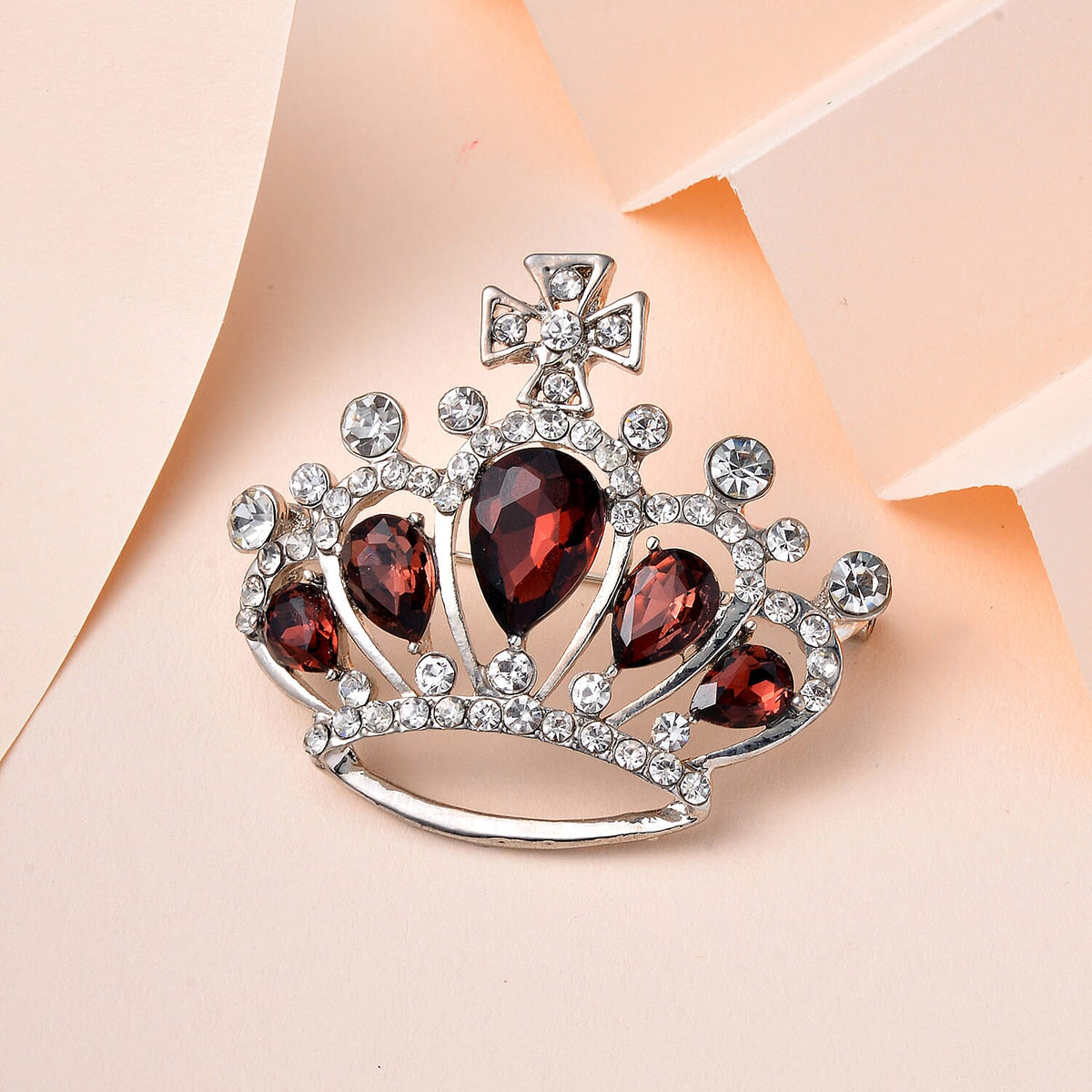 Red &amp; White Austrian Crystal Brooch in Silver Tone 7601362 1
