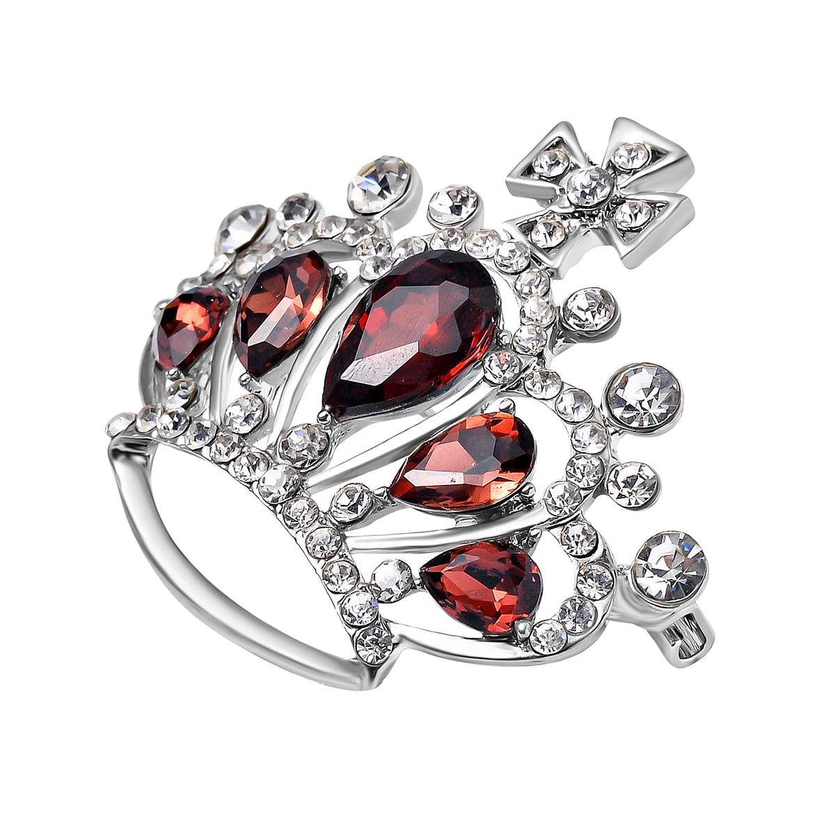 Red &amp; White Austrian Crystal Brooch in Silver Tone 7601362 2