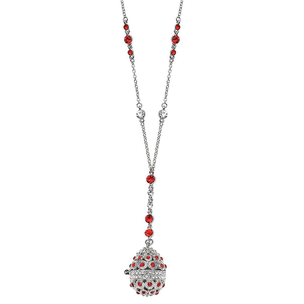 Red & White Austrian Crystal Egg Necklace (Size - 24 with 2 Ext)