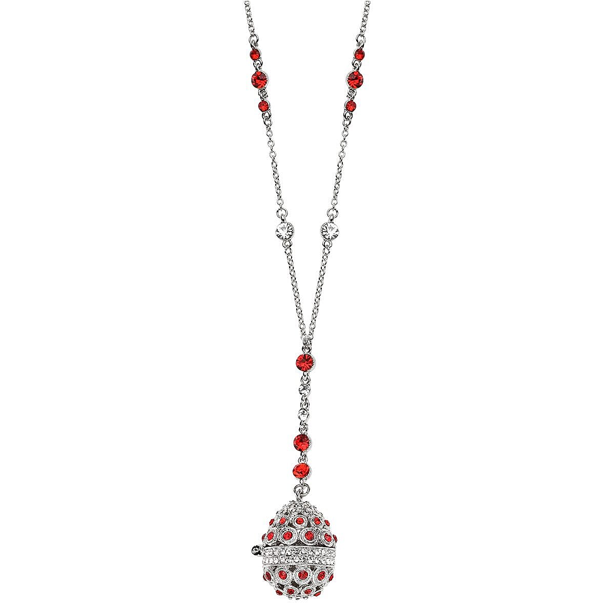 Red and White Austrian Crystal Necklace (Size - 24) in Silver Tone 7682149 0