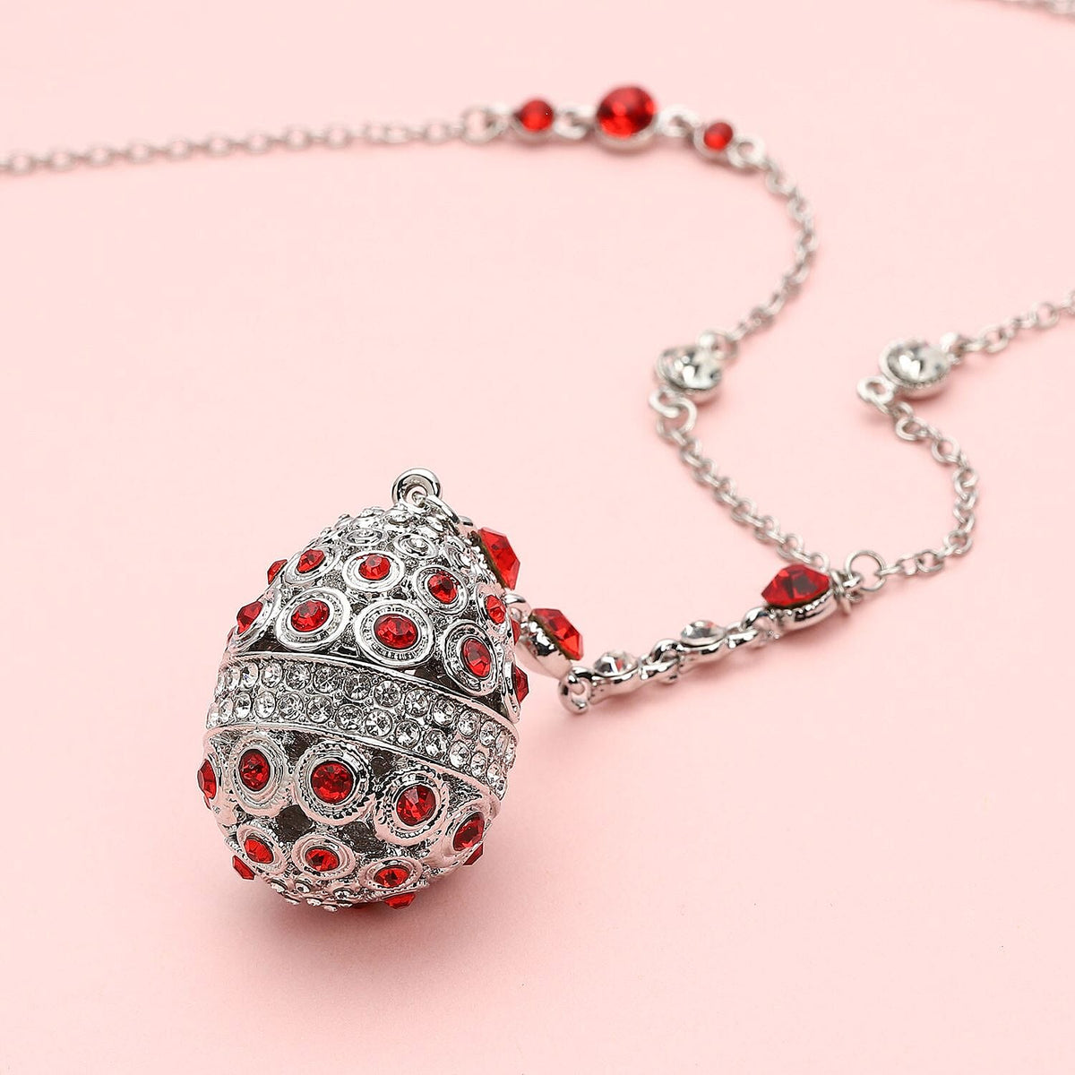 Red and White Austrian Crystal Necklace (Size - 24) in Silver Tone 7682149 2