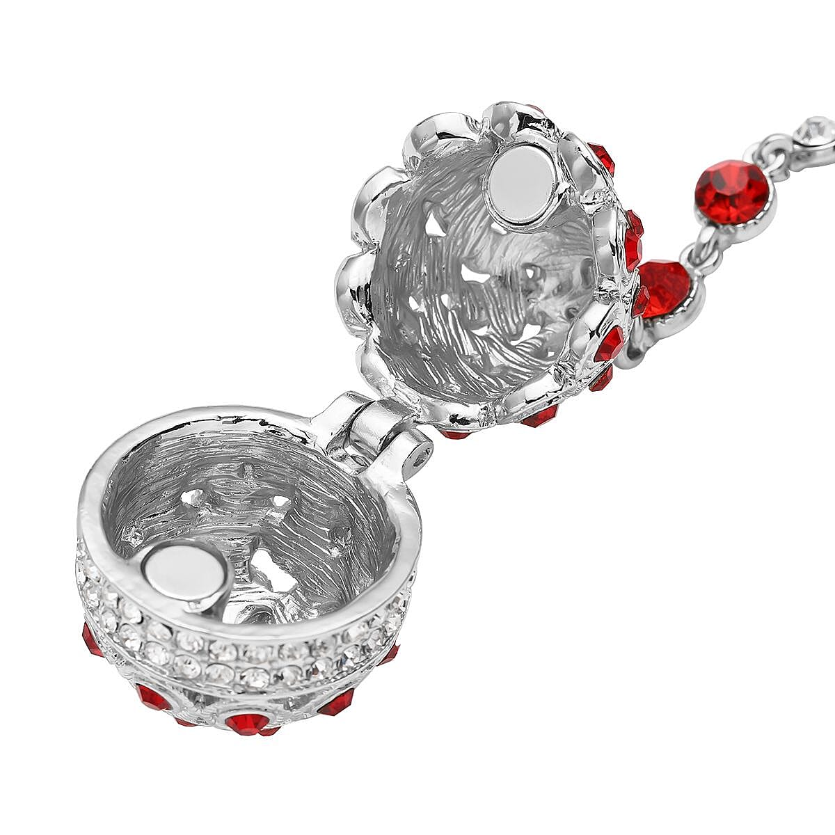 Red and White Austrian Crystal Necklace (Size - 24) in Silver Tone 7682149 3