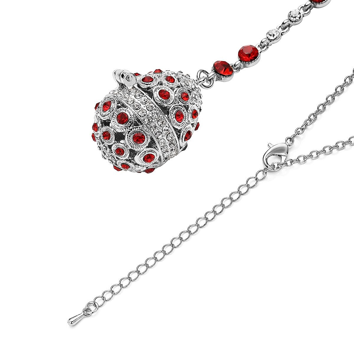 Red and White Austrian Crystal Necklace (Size - 24) in Silver Tone 7682149 5
