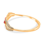 Designer Inspired- Ruby Colour Zirconia and White Cubic Zirconia Peacock Feather Cuff Bangle (Size -7.5)