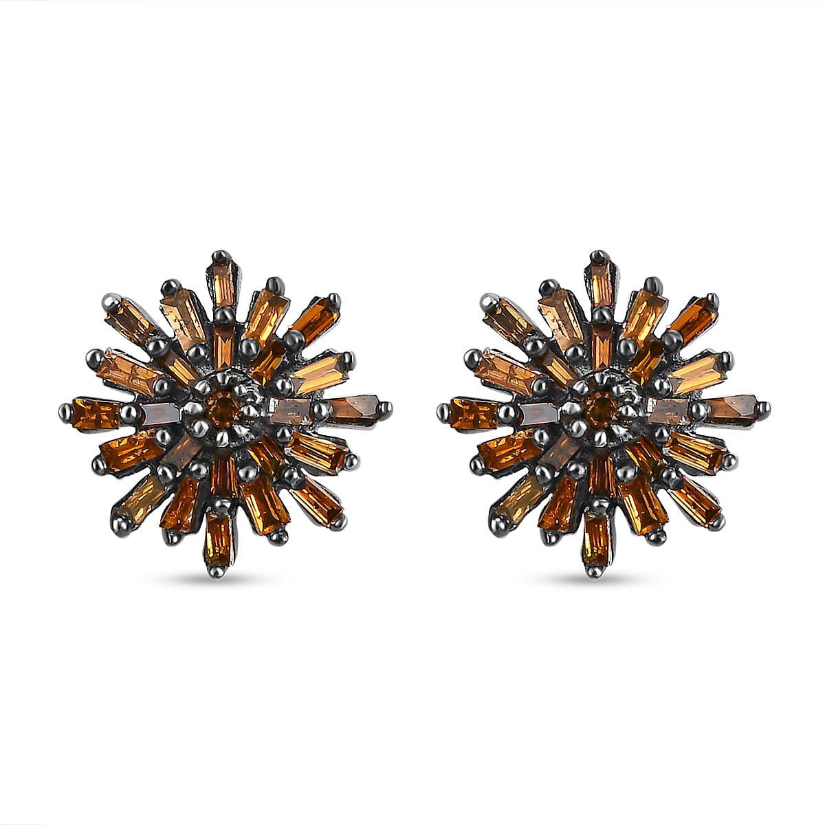 Red Diamond Starburst Earrings in Platinum Plated Sterling Silver 3844902 0