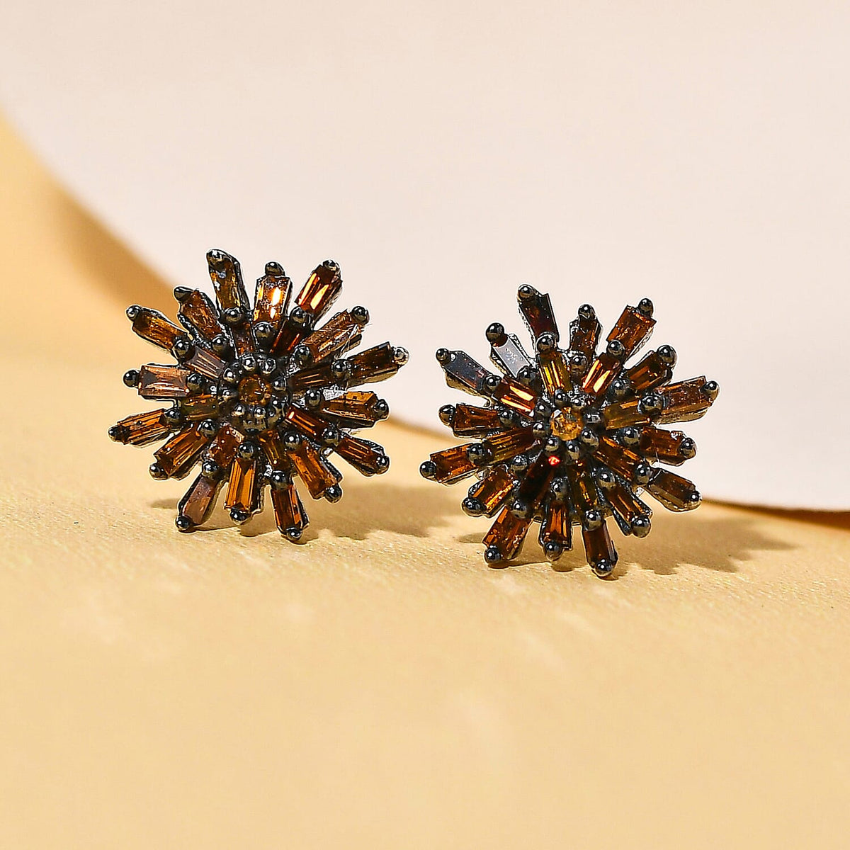 Red Diamond Starburst Earrings in Platinum Plated Sterling Silver 3844902 1