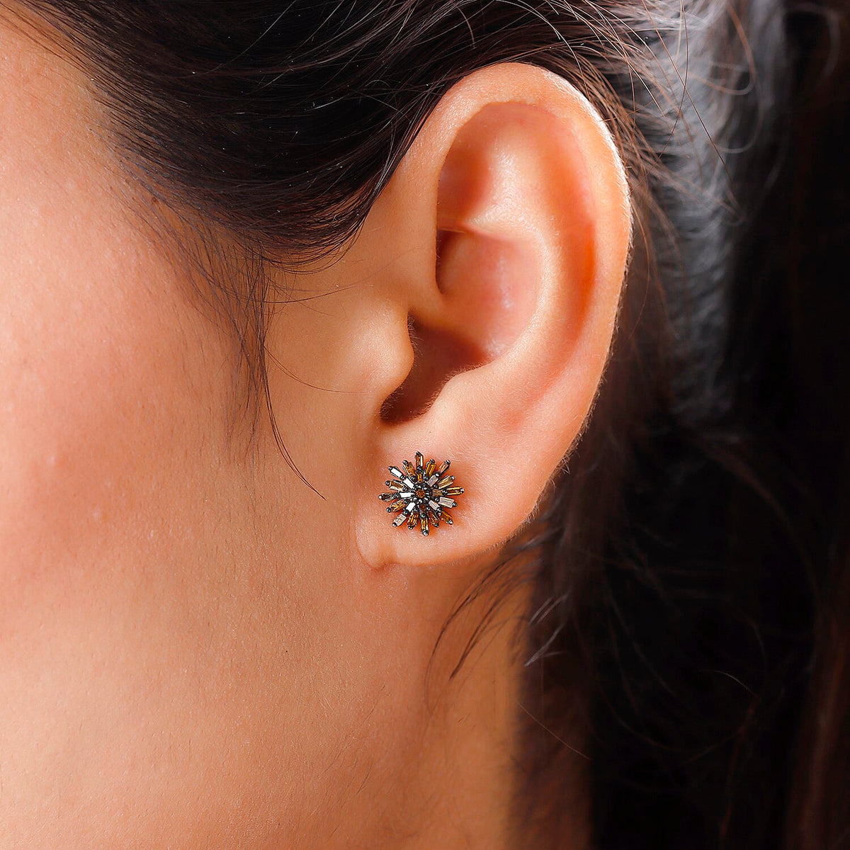 Red Diamond Starburst Earrings in Platinum Plated Sterling Silver 3844902 2