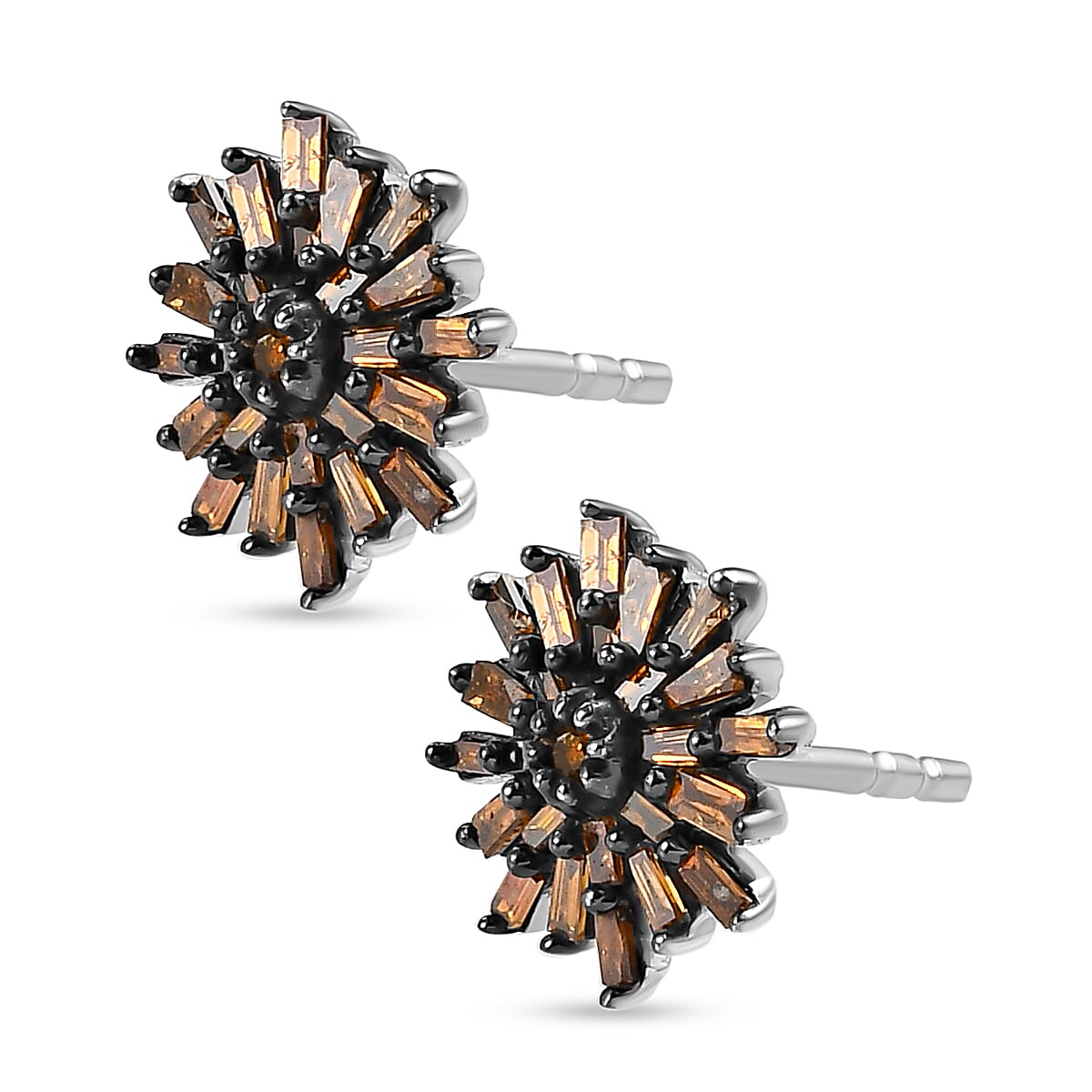 Red Diamond Starburst Earrings in Platinum Plated Sterling Silver 3844902 3