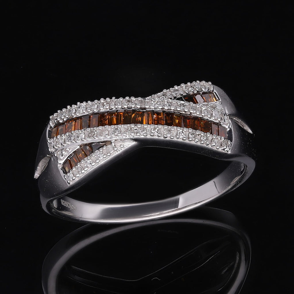 Red Diamond & White Diamond Ring in Platinum Overlay Sterling Silver 0.50 Ct.