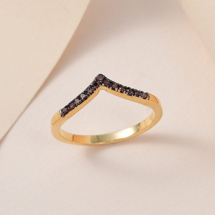 Red Diamond Wishbone Wedding Band Ring in Sterling Silver with 18K Vermeil Yellow Gold 3798788 2