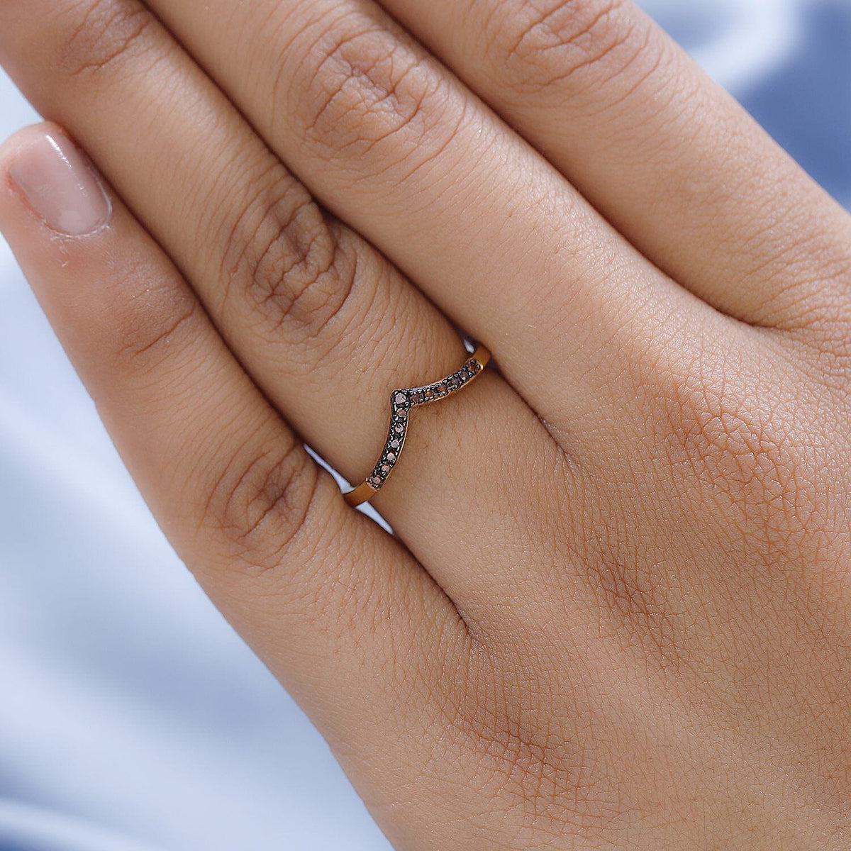 Red Diamond Wishbone Wedding Band Ring in Sterling Silver with 18K Vermeil Yellow Gold 3798788 5