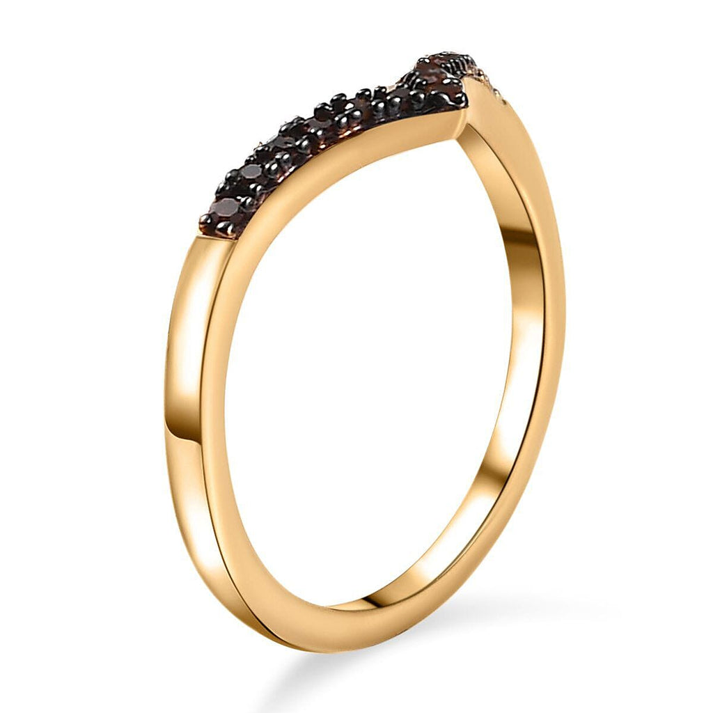 Red Diamond Wishbone Ring in 18K Vermeil Yellow Gold Plated Sterling Silver 0.07 Ct.
