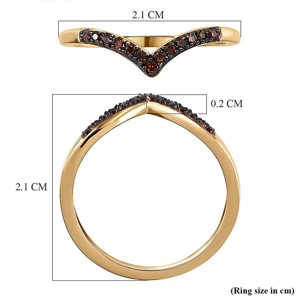 Red Diamond Wishbone Ring in 18K Vermeil Yellow Gold Plated Sterling Silver 0.07 Ct.