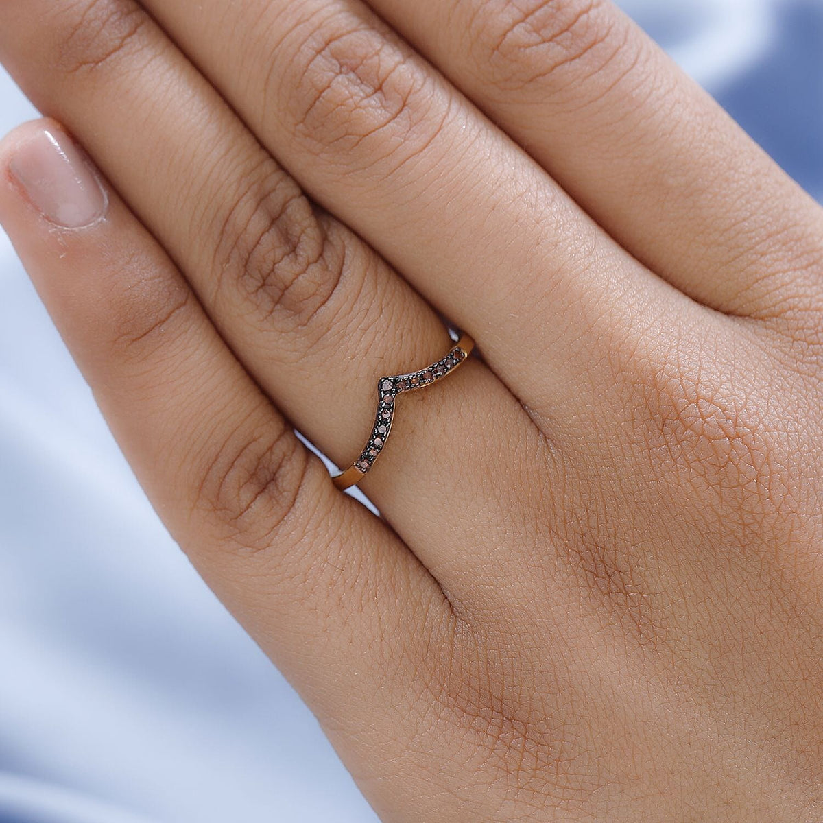 Red Diamond Wishbone Wedding Band Ring in Sterling Silver with 18K Vermeil Yellow Gold 3798788 6