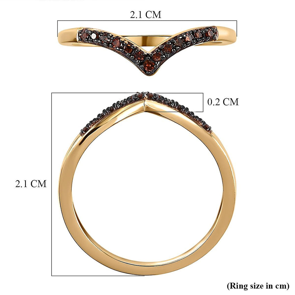 Red Diamond Wishbone Ring in 18K Vermeil Yellow Gold Plated Sterling Silver 0.07 Ct.