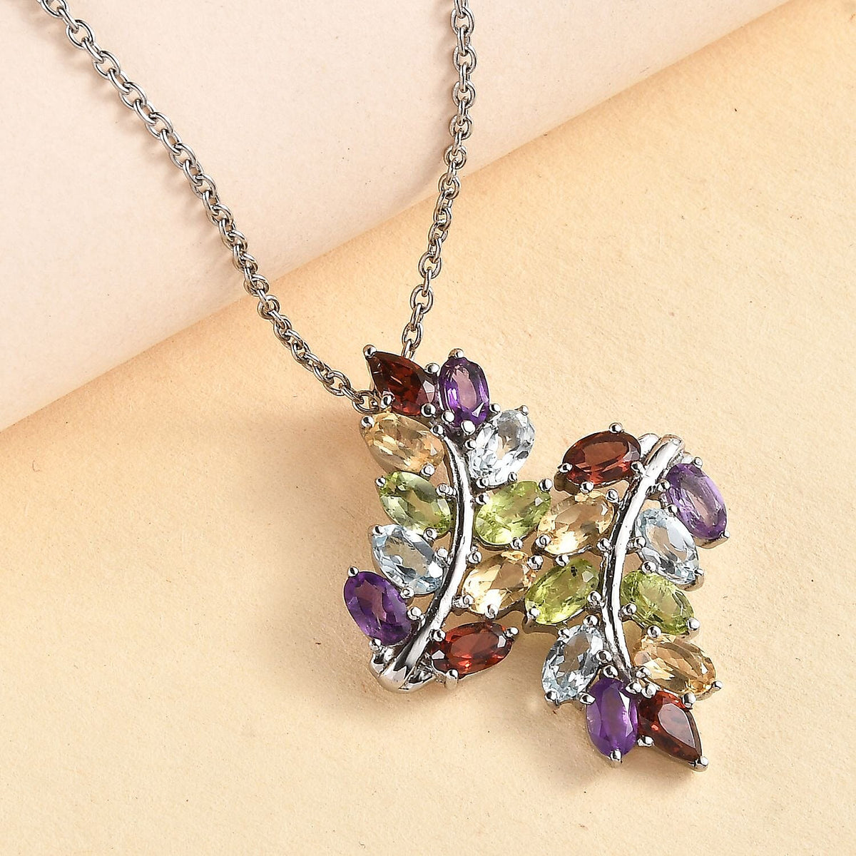 Red Garnet, Citrine, Peridot, SkyblueTopaz, African Amethyst Pendant with Chain (Size 20) in Silver Tone 4.78 Ct. 4323205 3