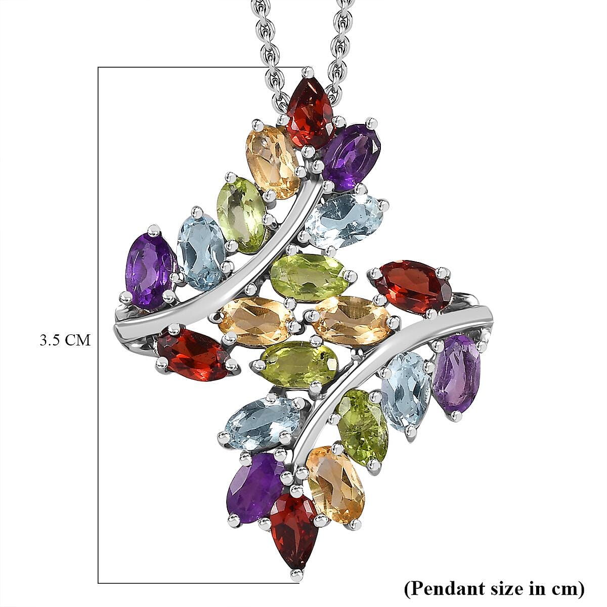 Red Garnet, Citrine, Peridot, SkyblueTopaz, African Amethyst Pendant with Chain (Size 20) in Silver Tone 4.78 Ct. 4323205 11