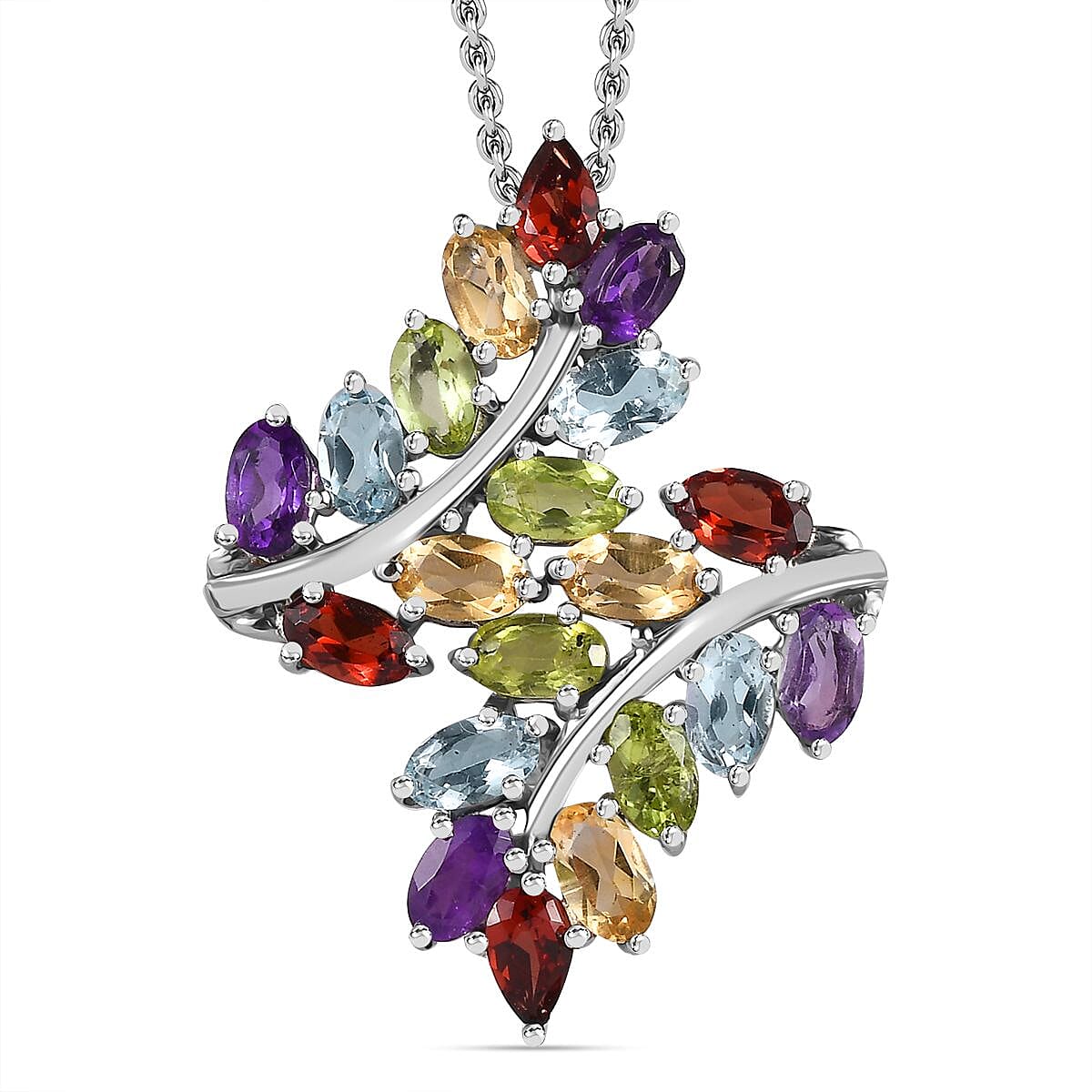 Red Garnet, Citrine, Peridot, SkyblueTopaz, African Amethyst Pendant with Chain (Size 20) in Silver Tone 4.78 Ct. 4323205 2