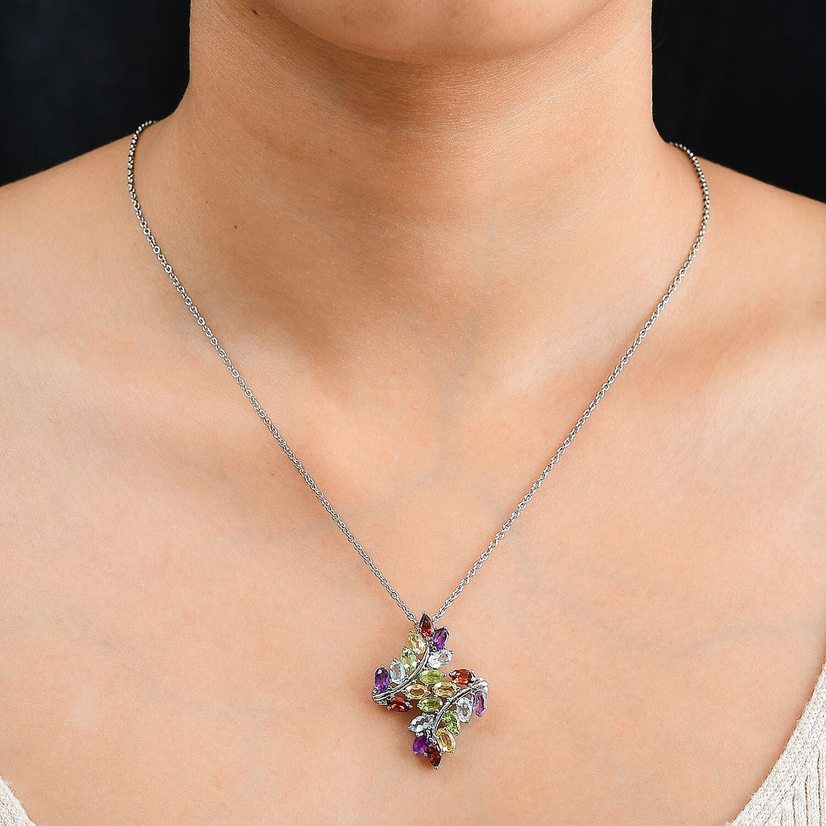 Red Garnet, Citrine, Peridot, SkyblueTopaz, African Amethyst Pendant with Chain (Size 20) in Silver Tone 4.78 Ct. 4323205 6