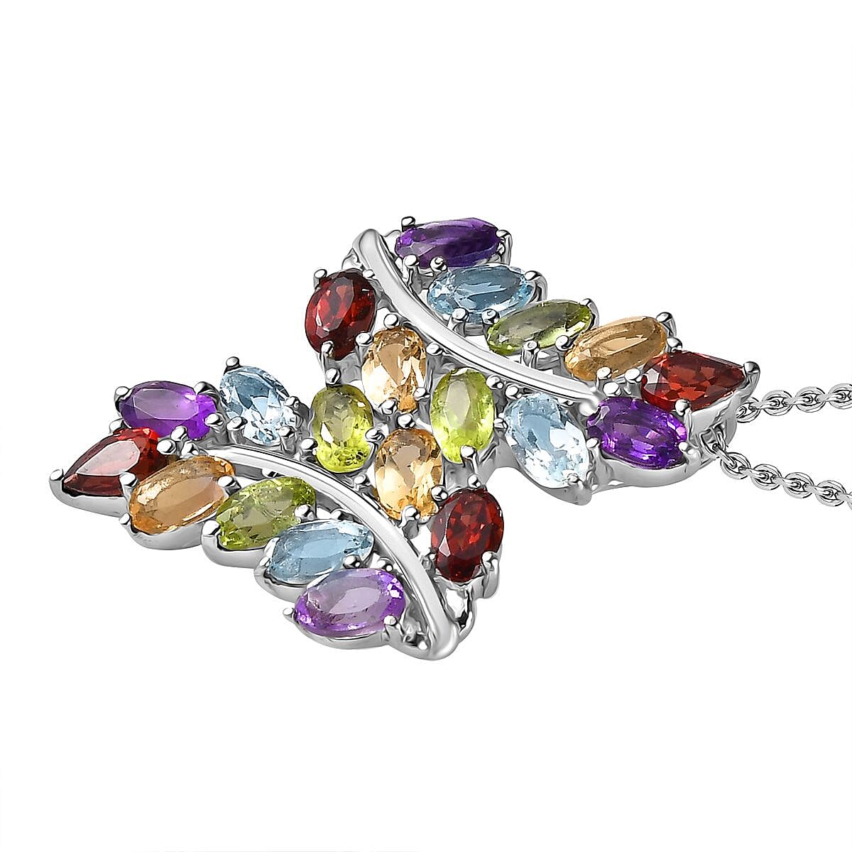 Red Garnet, Citrine, Peridot, SkyblueTopaz, African Amethyst Pendant with Chain (Size 20) in Silver Tone 4.78 Ct. 4323205 8