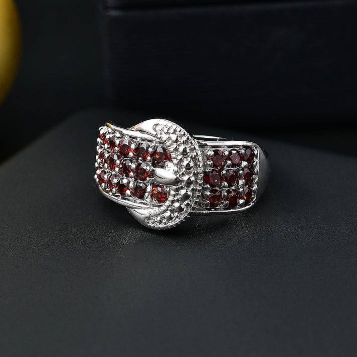 Designer Inspiration - Red Garnet Buckle Design Ring 7976433 2