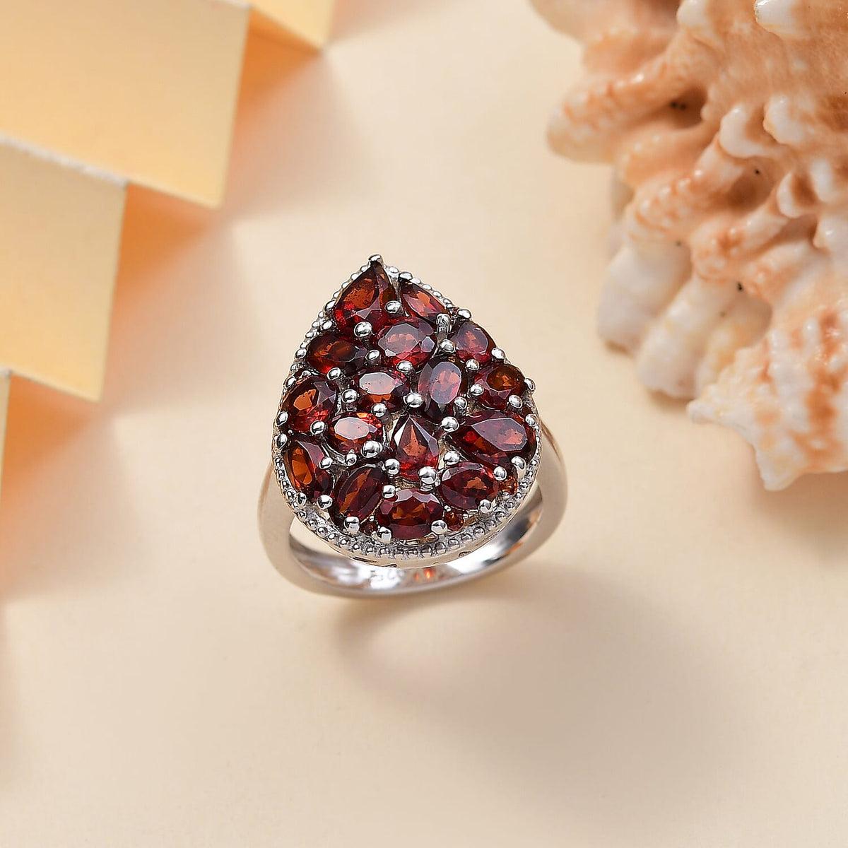 Red Garnet Cluster Ring in Rhodium Overlay Sterling Silver 4.90 Ct. 8037317 1