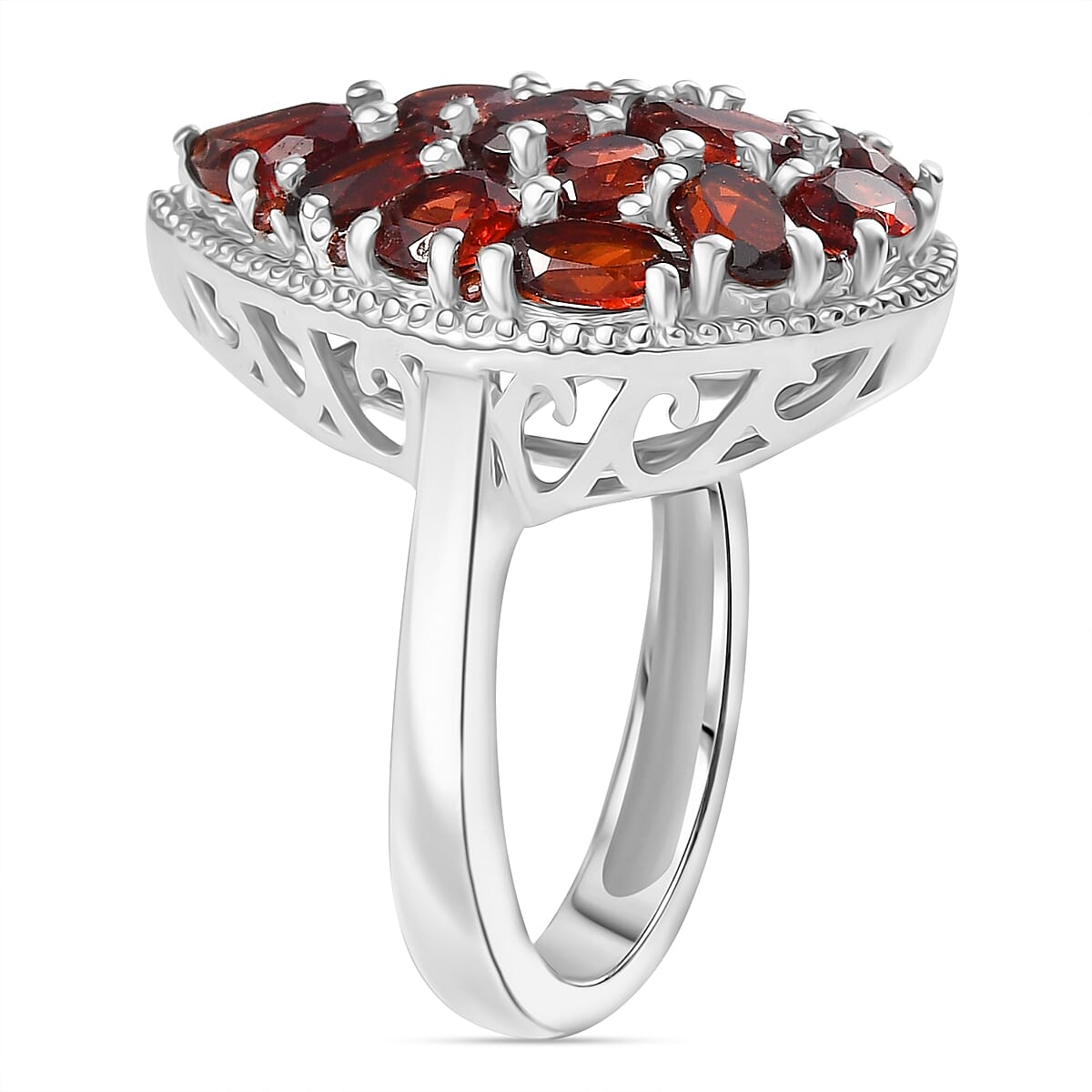 Red Garnet Cluster Ring in Rhodium Overlay Sterling Silver 4.90 Ct. 8037317 3