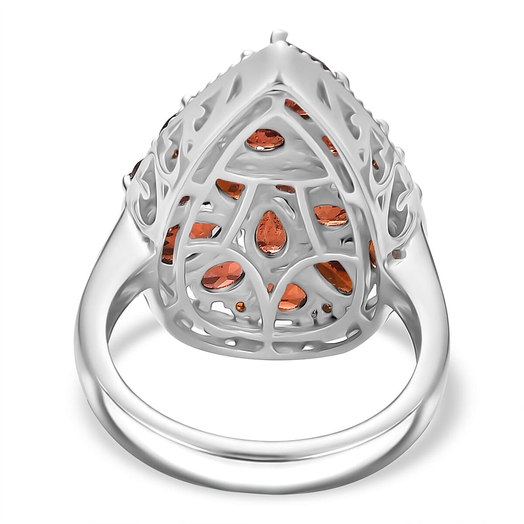 Red Garnet Cluster Ring in Rhodium Overlay Sterling Silver 4.90 Ct.