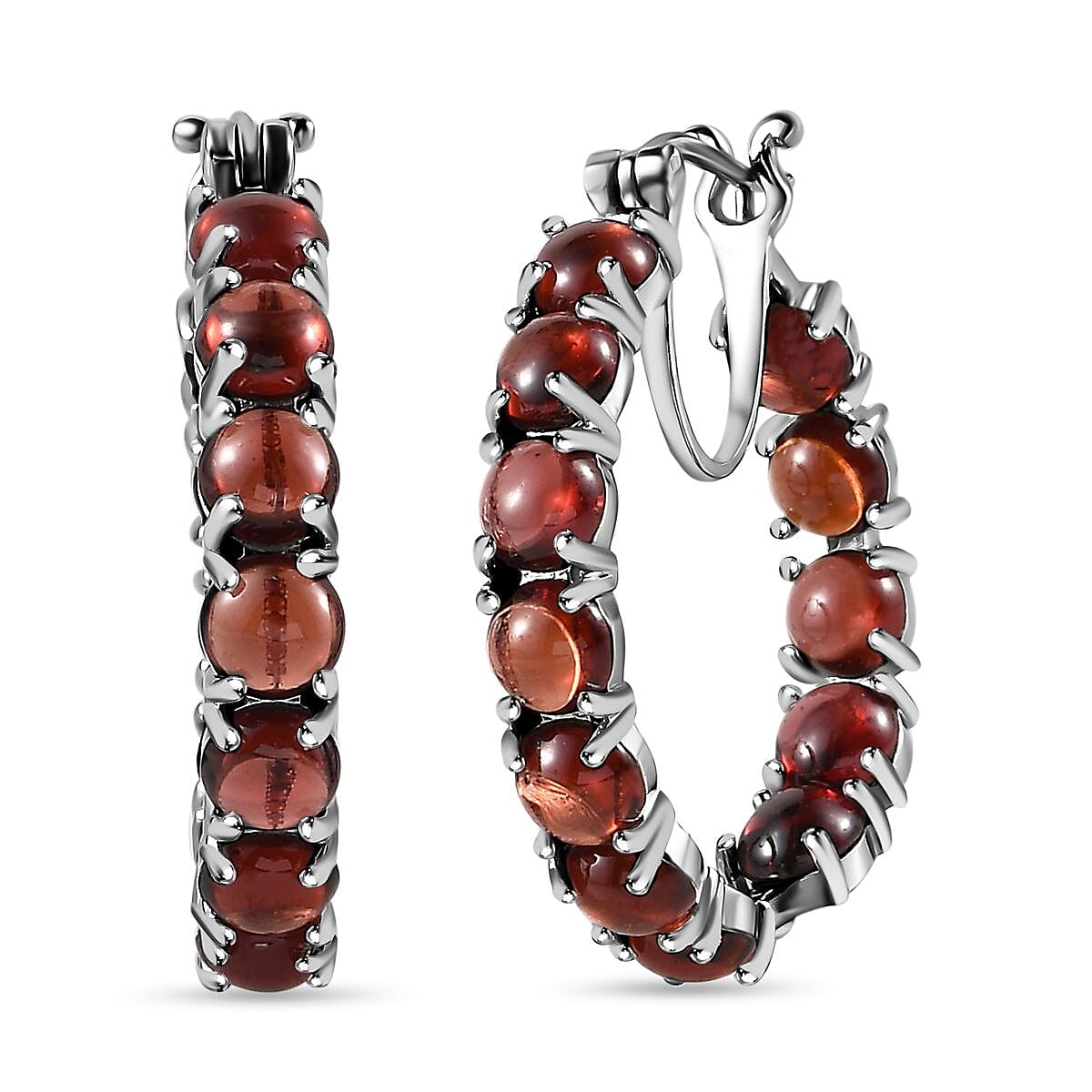 Red Garnet Hoop Earrings in Platinum Overlay Sterling Silver 26.60 Ct. 7612547 0