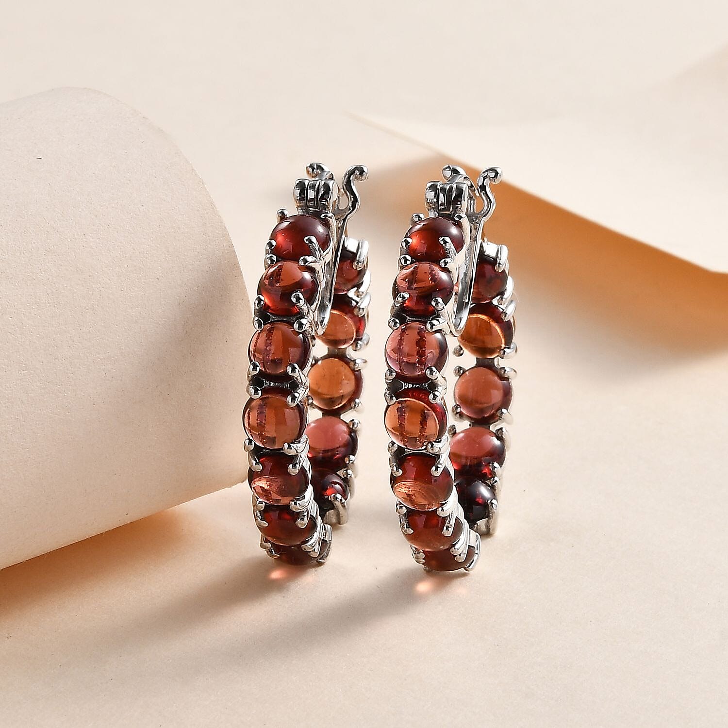 Red Garnet Hoop Earrings in Platinum Overlay Sterling Silver 26.60 Ct. 7612547 1
