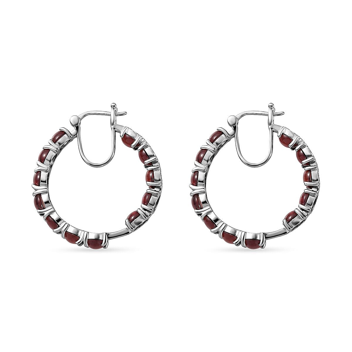 Red Garnet Hoop Earrings in Platinum Overlay Sterling Silver 26.60 Ct. 7612547 3