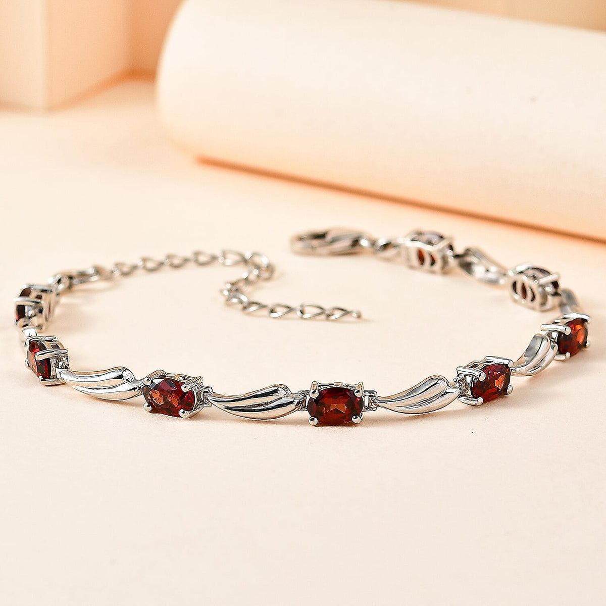 Red Garnet Bracelet (6.5-2 inch Ext.) in Platinum Overlay Sterling Silver 4.75 Ct. 7735681 2